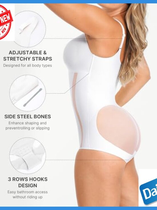 Tummy Control Bodysuit Butt Lifter Shapewear Steel Bones V-Neck - Picture 4 of 7